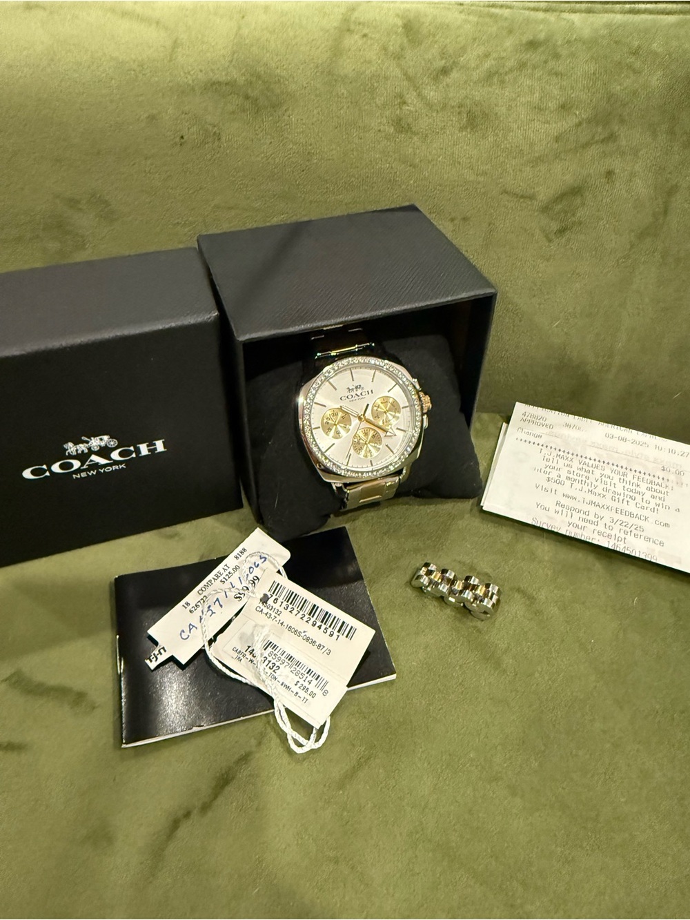 Coach Gold Tone Chronograph Watch with Silver Accents